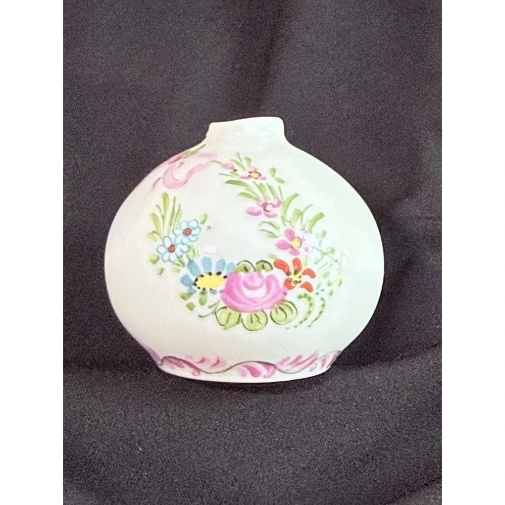 Limoges France Miniature Bud Vase Hand Painted Floral Porcelain Pink Rose 1.5in